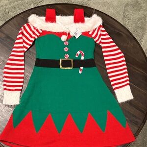 Women Festive Elf Costume - Green and Red